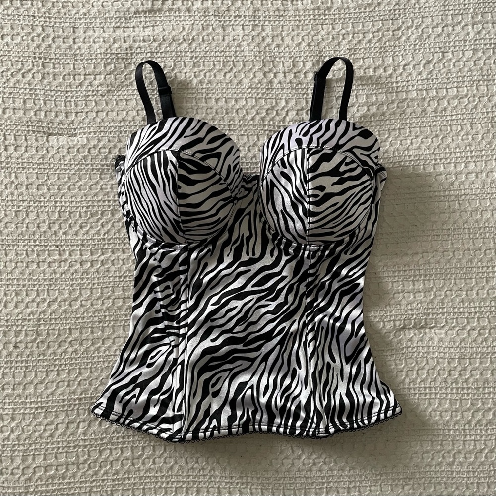 Vintage y2k black & white zebra print bustier corset top